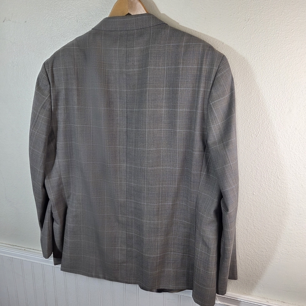 Men's Michael Kors Taupe Two Button Checkered Work Career Blazer Jacket Size 50R - Picture 6 of 14